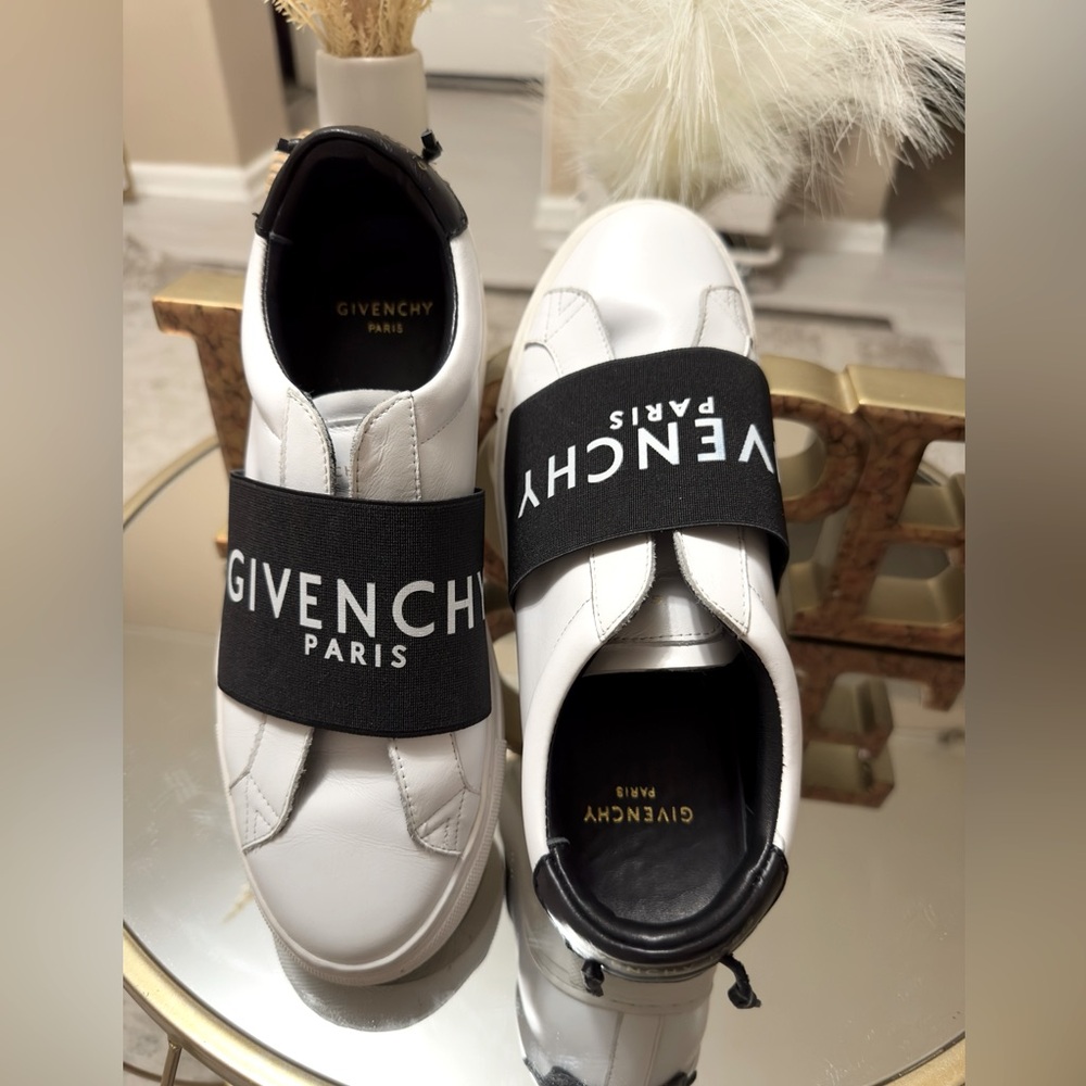 Givenchy Black and White Leather Slip-On Sneakers